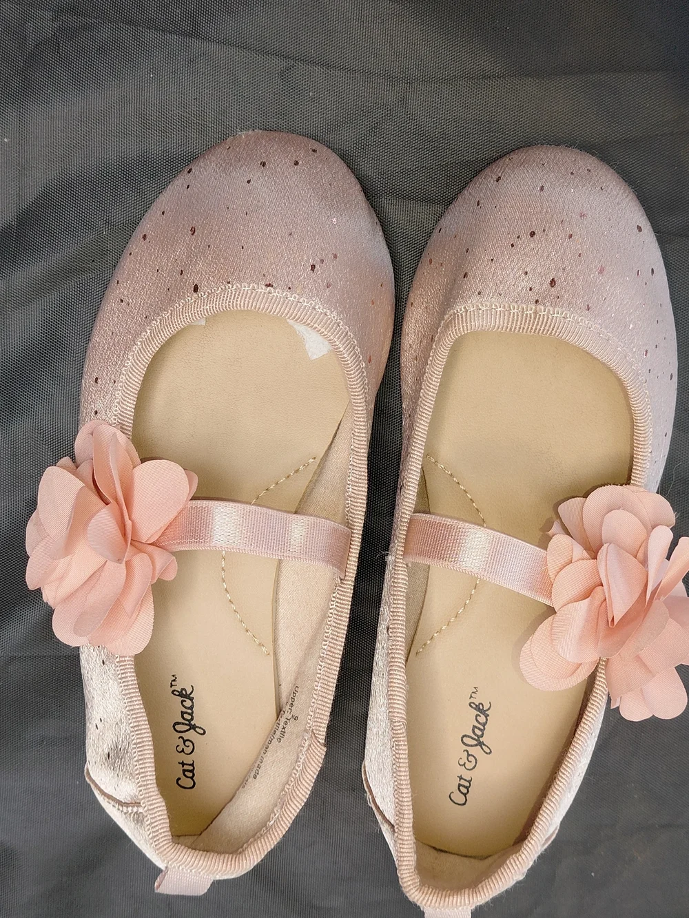 Cat & Jack Glittery Pink Ballet Flats & Flower, Sz 9, Worn 1x